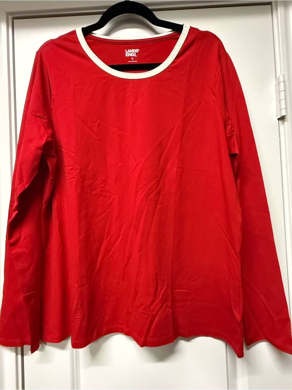 Lands’ End Women’s Red Long Sleeve Top White Trim XL 18